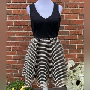 Black and Gold Dress Metallic Stripes Sheer Layered A-Line Skirt Sleeveless